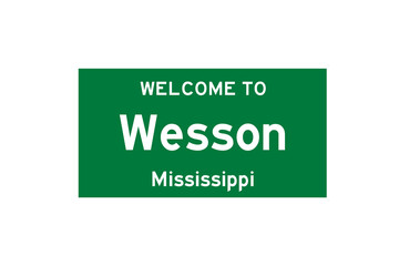 Wesson, Mississippi, USA. City limit sign on transparent background. 