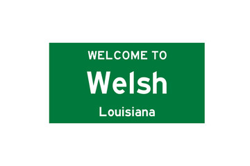 Welsh, Louisiana, USA. City limit sign on transparent background. 