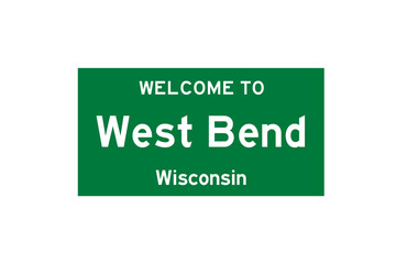 West Bend, Wisconsin, USA. City limit sign on transparent background. 