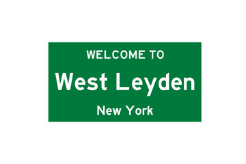 West Leyden, New York, USA. City limit sign on transparent background. 