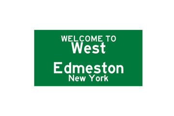 West Edmeston, New York, USA. City limit sign on transparent background. 