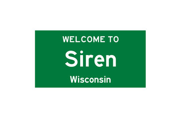 Siren, Wisconsin, USA. City limit sign on transparent background. 