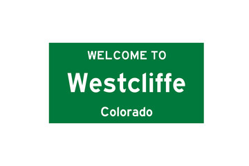 Westcliffe, Colorado, USA. City limit sign on transparent background. 