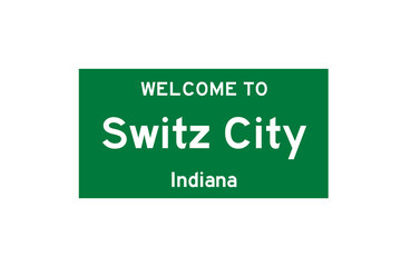 Switz City, Indiana, USA. City limit sign on transparent background. 