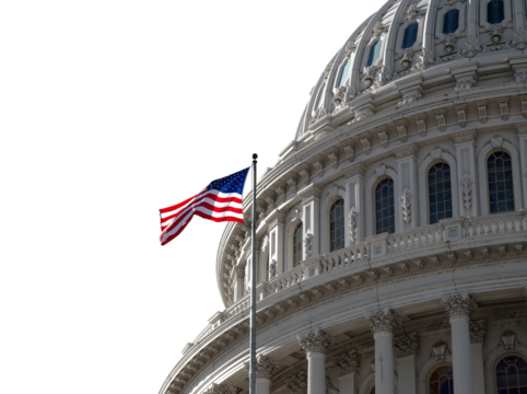 The US Capitol building dome in Washington DC isolated.