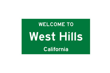 West Hills, California, USA. City limit sign on transparent background. 