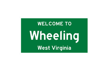 Wheeling, West Virginia, USA. City limit sign on transparent background. 