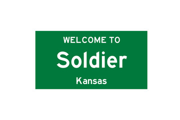 Soldier, Kansas, USA. City limit sign on transparent background. 