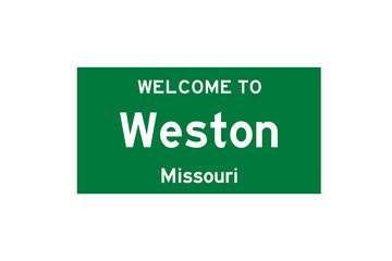Weston, Missouri, USA. City limit sign on transparent background. 