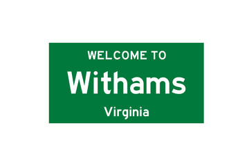 Withams, Virginia, USA. City limit sign on transparent background. 