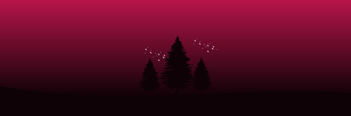 pine tree silhouette in sunrise landscape vector illustration good for wallpaper, background, backdrop design, and design template