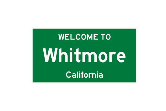 Whitmore, California, USA. City limit sign on transparent background. 
