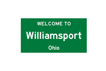 Williamsport, Ohio, USA. City limit sign on transparent background. 