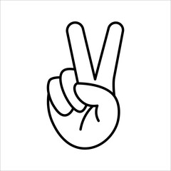 Hand gesture V sign for victory or peace line icon. Vector illustration on white background.