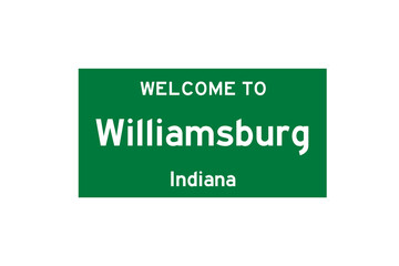 Williamsburg, Indiana, USA. City limit sign on transparent background. 