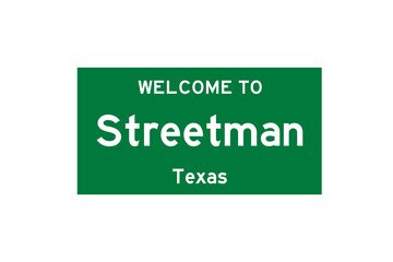 Streetman, Texas, USA. City limit sign on transparent background. 