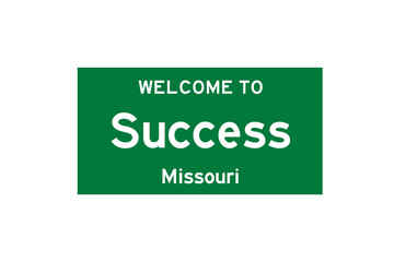 Success, Missouri, USA. City limit sign on transparent background. 