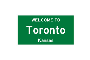 Toronto, Kansas, USA. City limit sign on transparent background. 