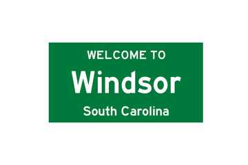 Windsor, South Carolina, USA. City limit sign on transparent background. 