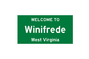 Winifrede, West Virginia, USA. City limit sign on transparent background. 