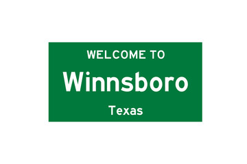 Winnsboro, Texas, USA. City limit sign on transparent background. 