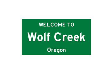 Wolf Creek, Oregon, USA. City limit sign on transparent background. 