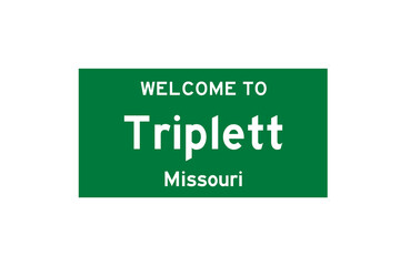 Triplett, Missouri, USA. City limit sign on transparent background. 
