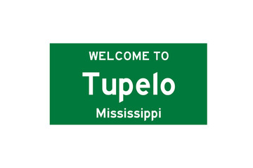 Tupelo, Mississippi, USA. City limit sign on transparent background. 