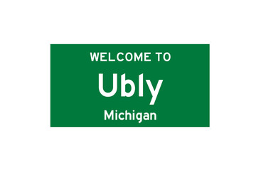 Ubly, Michigan, USA. City limit sign on transparent background. 