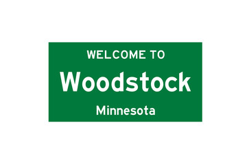 Woodstock, Minnesota, USA. City limit sign on transparent background. 