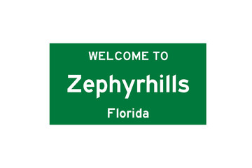 Zephyrhills, Florida, USA. City limit sign on transparent background. 