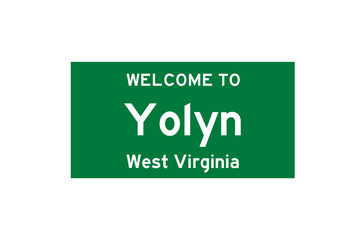 Yolyn, West Virginia, USA. City limit sign on transparent background. 