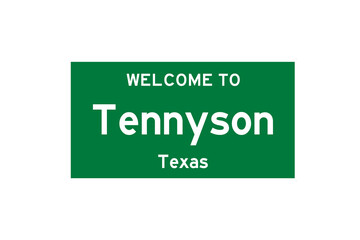 Tennyson, Texas, USA. City limit sign on transparent background. 