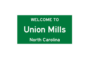 Union Mills, North Carolina, USA. City limit sign on transparent background. 