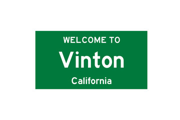 Vinton, California, USA. City limit sign on transparent background. 