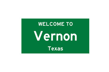 Vernon, Texas, USA. City limit sign on transparent background. 