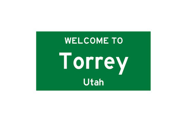 Torrey, Utah, USA. City limit sign on transparent background. 