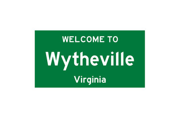 Wytheville, Virginia, USA. City limit sign on transparent background. 
