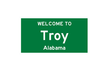 Troy, Alabama, USA. City limit sign on transparent background. 