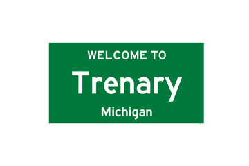 Trenary, Michigan, USA. City limit sign on transparent background. 