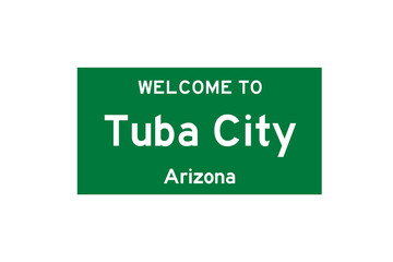 Tuba City, Arizona, USA. City limit sign on transparent background. 