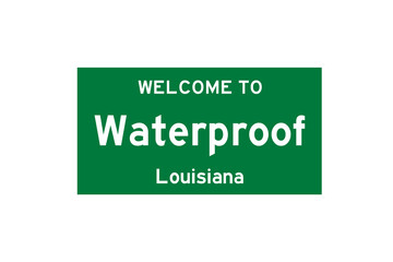 Waterproof, Louisiana, USA. City limit sign on transparent background. 