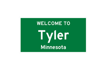Tyler, Minnesota, USA. City limit sign on transparent background. 