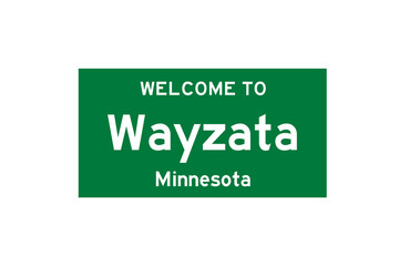 Wayzata, Minnesota, USA. City limit sign on transparent background. 