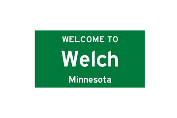 Welch, Minnesota, USA. City limit sign on transparent background. 