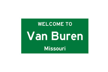 Van Buren, Missouri, USA. City limit sign on transparent background. 