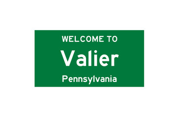 Valier, Pennsylvania, USA. City limit sign on transparent background. 