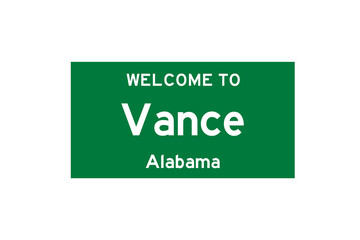 Vance, Alabama, USA. City limit sign on transparent background. 