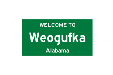 Weogufka, Alabama, USA. City limit sign on transparent background. 