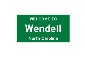 Wendell, North Carolina, USA. City limit sign on transparent background. 